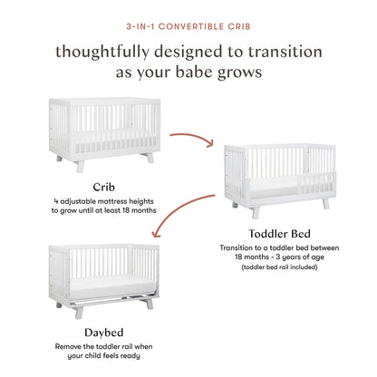 Babyletto Hudson 3-in-1 Convertible Crib with Toddler Bed Conversion Kit - White Finish