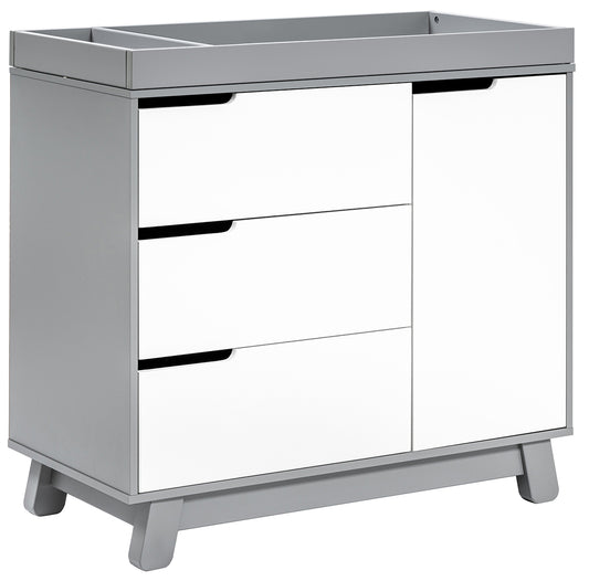 Babyletto Hudson 3-Drawer Changer Dresser, KD w/Removable Changing Tray in Grey/White