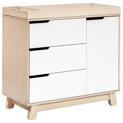 Babyletto Hudson 3-Drawer Changer Dresser, KD w/Removable Changing Tray in Washed Natural/White