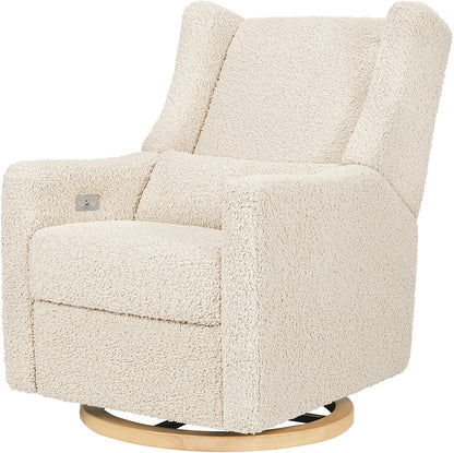 Babyletto Kiwi Electronic Glider Recliner w/ USB - Almond Teddy Loop w/Light Wood Base