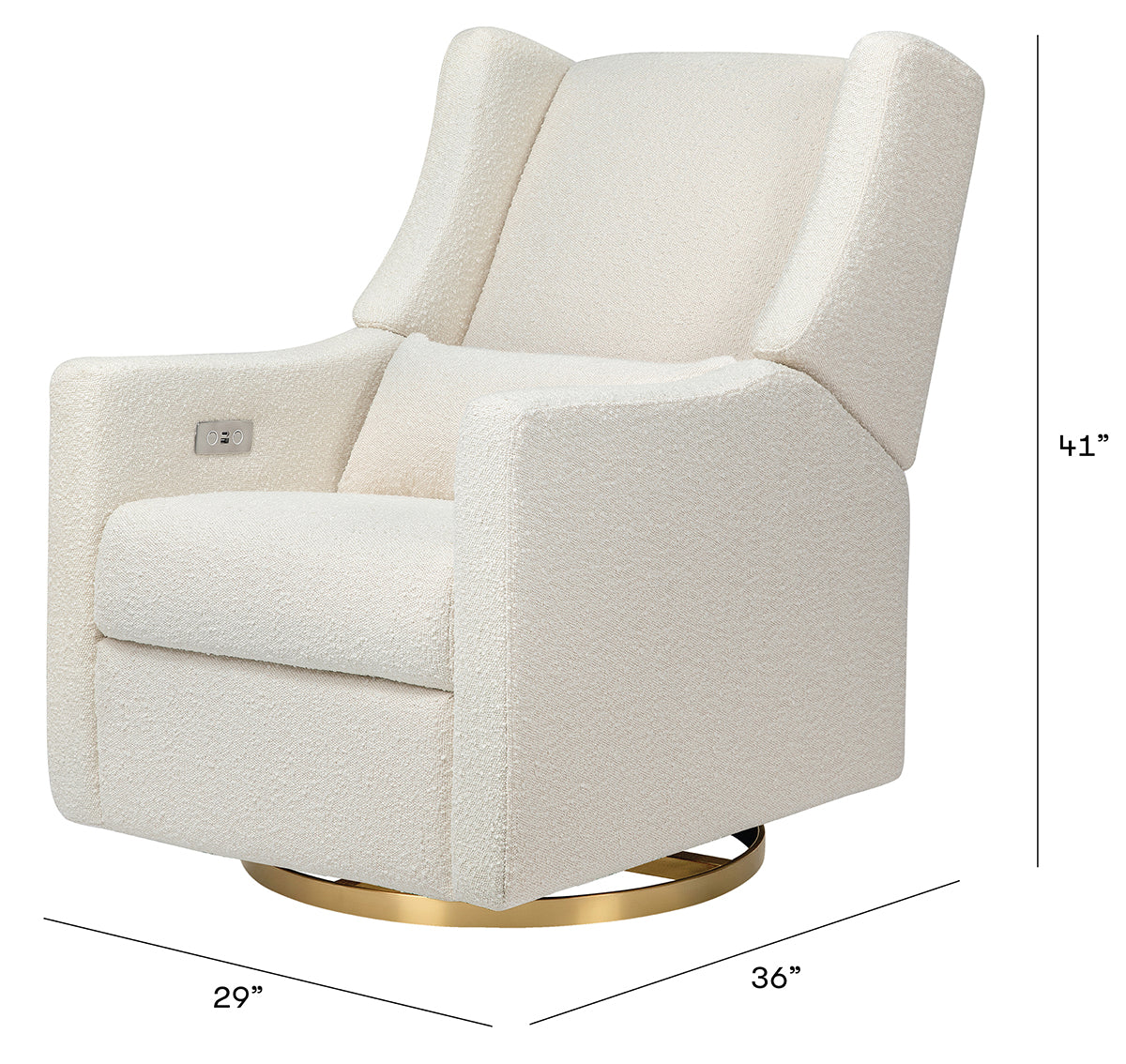 Babyletto Kiwi Electronic Glider Recliner w/ USB - Ivory Boucle w/ Gold Base