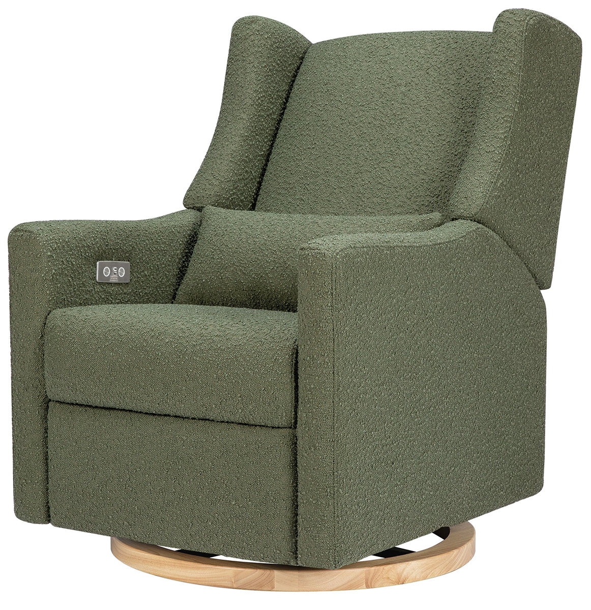 Babyletto Kiwi Electronic Glider Recliner w/ USB - Olive Boucle w/ Light Wood Base