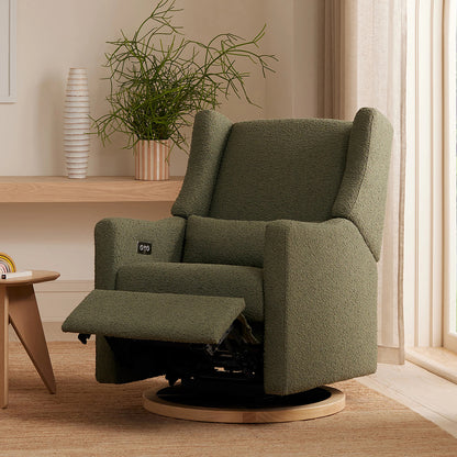 Babyletto Kiwi Electronic Glider Recliner w/ USB - Olive Boucle w/ Light Wood Base