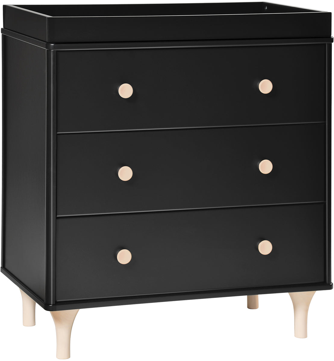 BabyLetto Lolly 3-Drawer Changer Dresser, KD with Removable Changing Tray - Black/WashedNatural