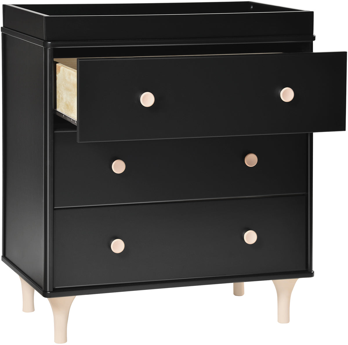 BabyLetto Lolly 3-Drawer Changer Dresser, KD with Removable Changing Tray - Black/WashedNatural