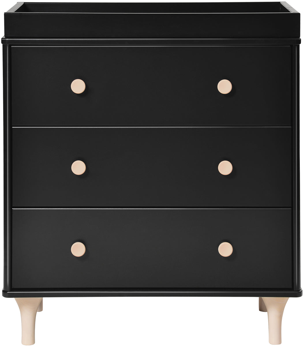 BabyLetto Lolly 3-Drawer Changer Dresser, KD with Removable Changing Tray - Black/WashedNatural