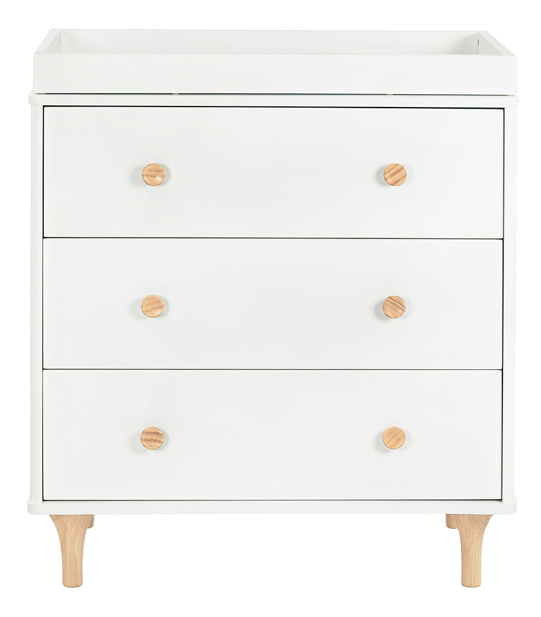 BabyLetto Lolly 3-Drawer Changer Dresser, KD with Removable Changing Tray - White Natural