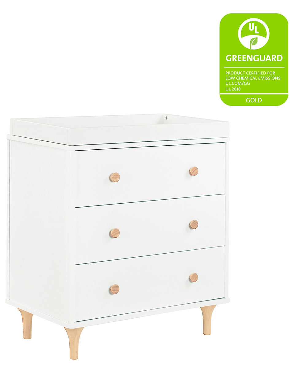 BabyLetto Lolly 3-Drawer Changer Dresser, KD with Removable Changing Tray - White Natural