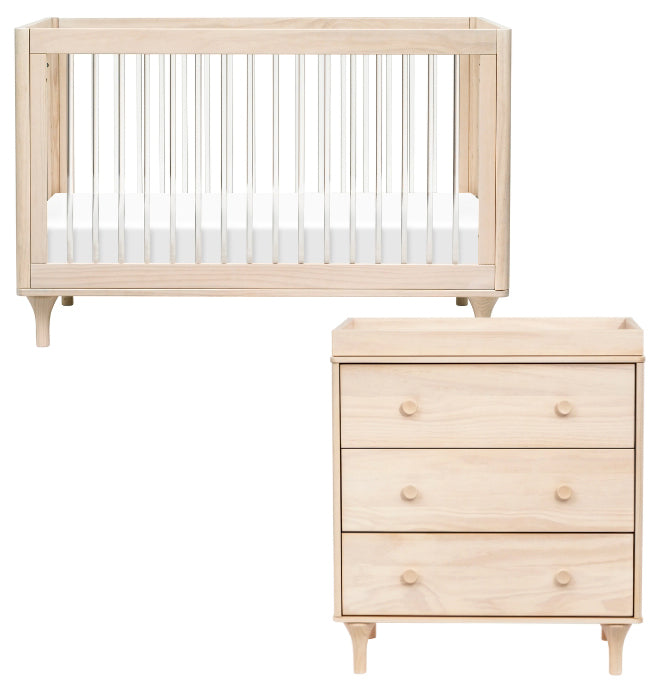 Babyletto Lolly 3-in-1 Convertible Crib + 3-Drawer Changer Dresser Bundle - Washed Natural / Acrylic / Washed Natural