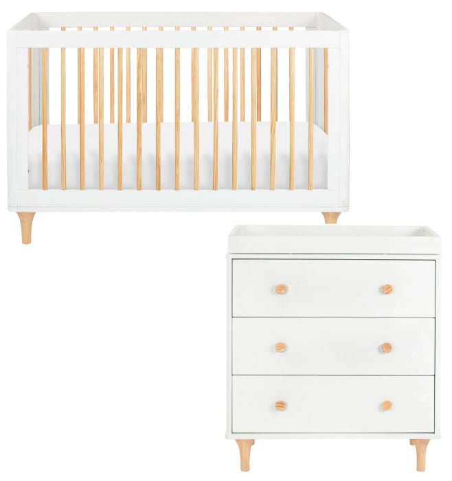 Babyletto Lolly 3-in-1 Convertible Crib + 3-Drawer Changer Dresser Bundle - White / Natural