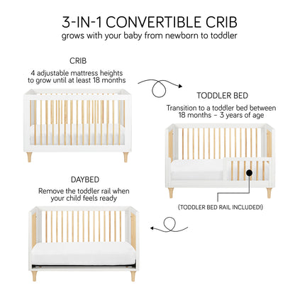 Babyletto Lolly 3-In-1 Convertible Crib with Toddler Bed Conversion Kit - White/Natural