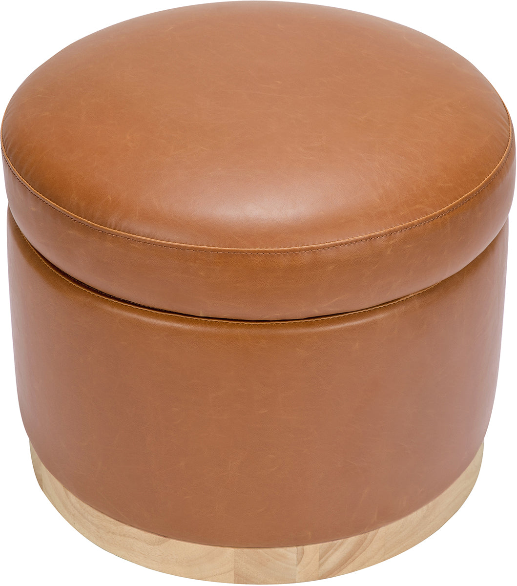 Babyletto Naka Storage Ottoman - Vegan Tan Leather w/ Light Wood Base