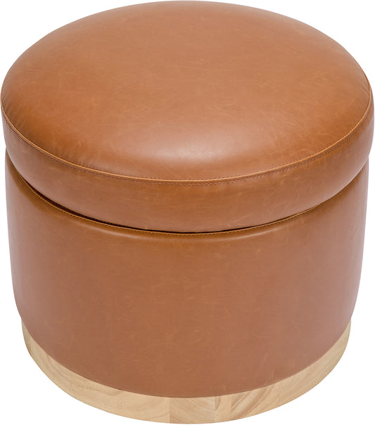 Babyletto Naka Storage Ottoman - Vegan Tan Leather w/ Light Wood Base