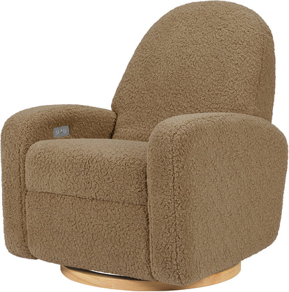 Babyletto Nami Electronic Swivel Glider Recliner w/ USB - Cortado Shearling w/ Light Wood Base