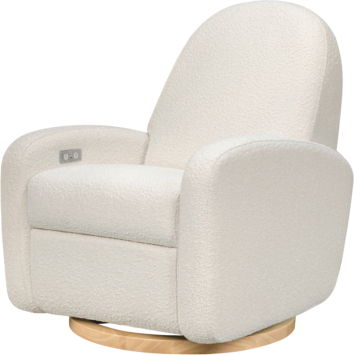 Babyletto Nami Electronic Swivel Glider Recliner w/ USB - Ivory Boucle w/ Light Wood Base