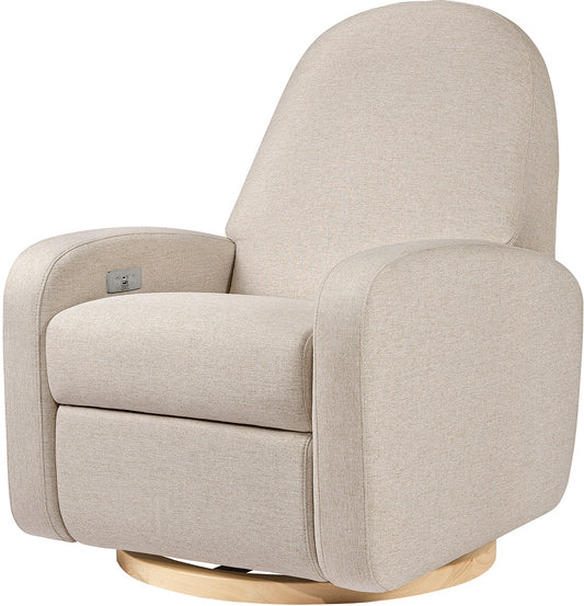 Babyletto Nami Electronic Swivel Glider Recliner w/ USB - Performance Beach Eco-Weave w/ Light Wood Base