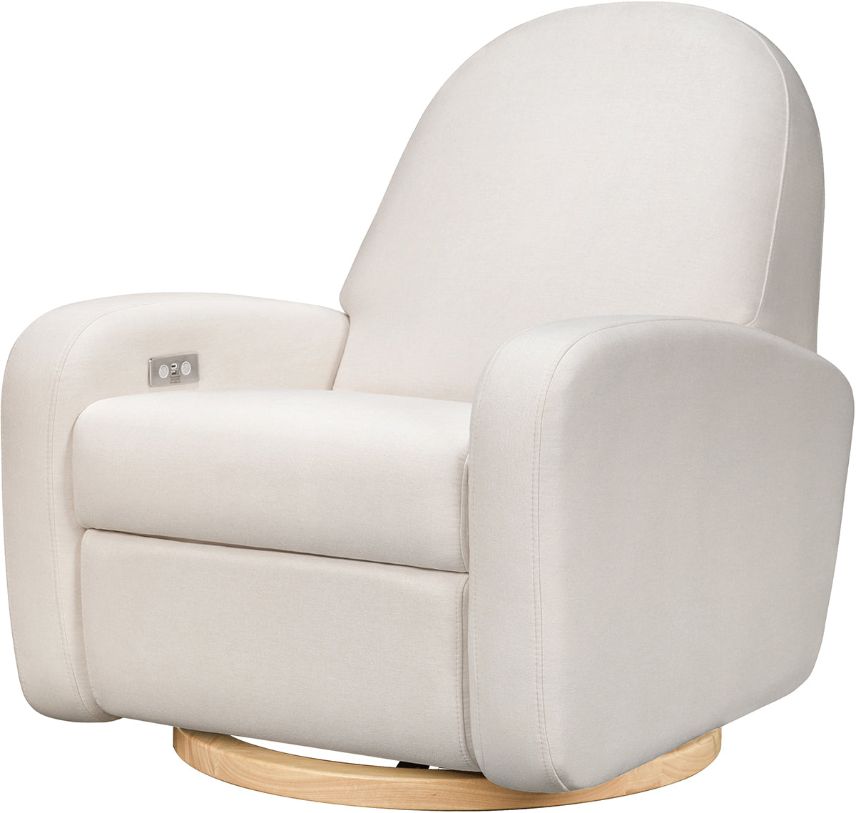 Babyletto Nami Electronic Swivel Glider Recliner w/ USB - Performance Cream Eco-Weave w/ Light Wood Base