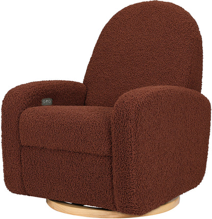 Babyletto Nami Electronic Swivel Glider Recliner w/ USB - Rouge Teddy Loop w/ Light Wood Base