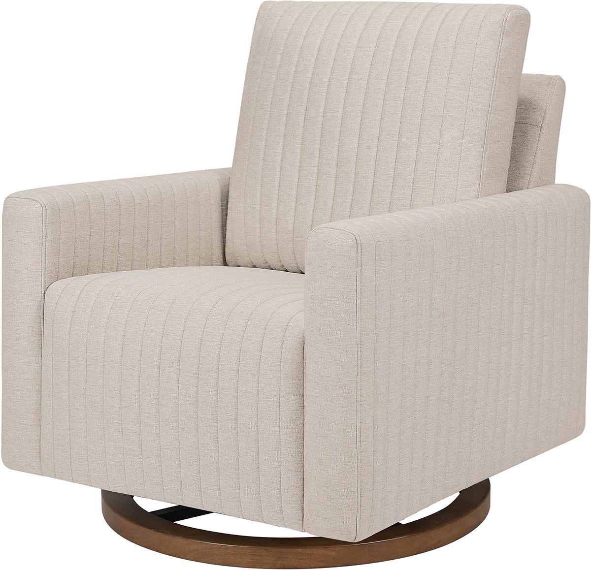 Babyletto Poe Channeled Swivel Glider - Performance Beach Eco-Weave w/ Dark Wood Base