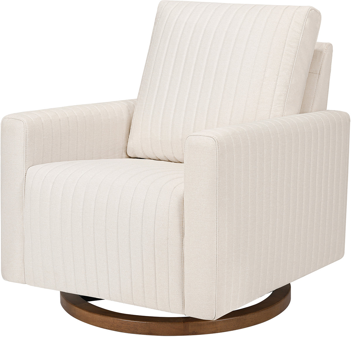 Babyletto Poe Channeled Swivel Glider - Performance Cream Eco-Weave w/ Dark Wood Base