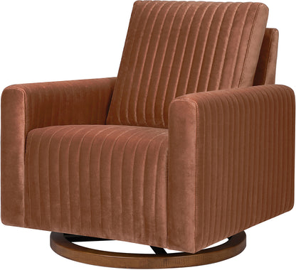 Babyletto Poe Channeled Swivel Glider - Rust Velvet w/ Dark Wood Base