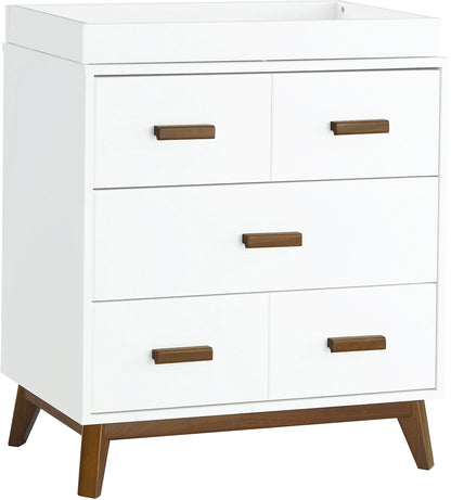 Babyletto Scoot 3-Drawer Changer Dresser w/Removable Changing Tray - White / Natural Walnut