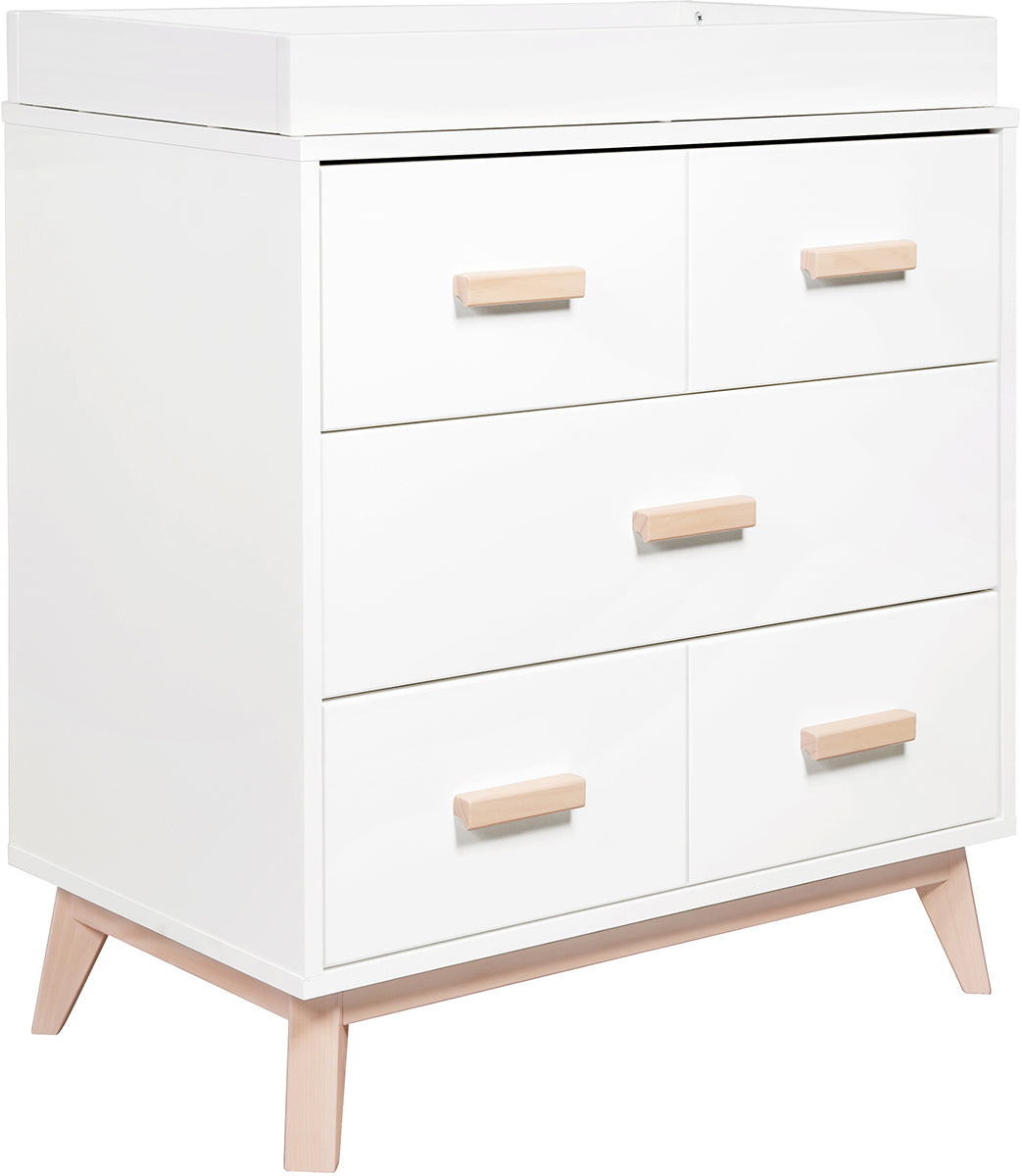 Babyletto Scoot 3-Drawer Changer Dresser w/Removable Changing Tray - White / Washed Natural