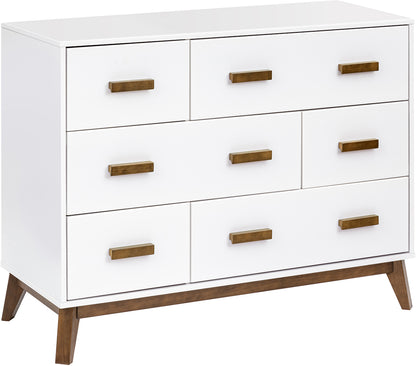 Babyletto Scoot 6-Drawer Dresser - White / Natural Walnut