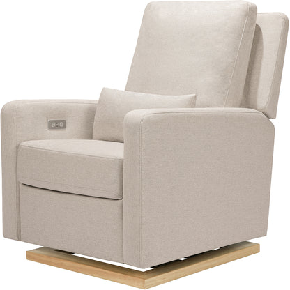 Babyletto Sigi Electronic Glider Recliner w/USB - Performance Beach Eco-Weave w/Light Wood Base