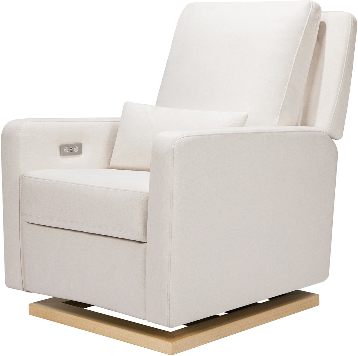 Babyletto Sigi Electronic Glider Recliner w/USB - Performance Cream Eco-Weave w/Light Wood Base