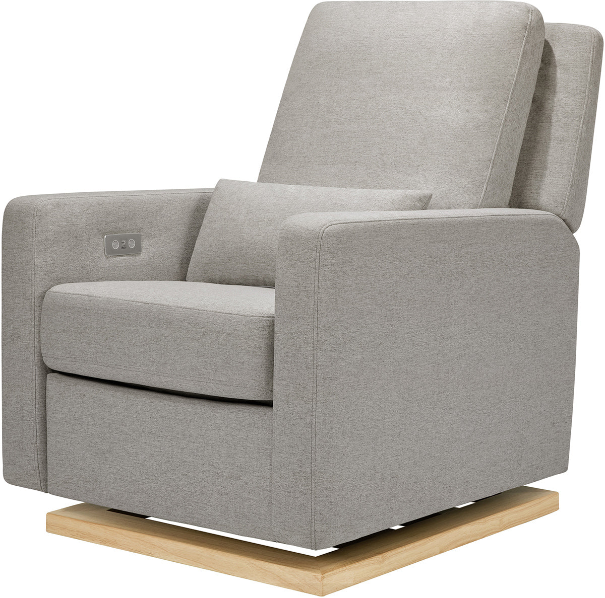 Babyletto Sigi Electronic Glider Recliner w/USB - Performance Grey Eco-Weave w/Light Wood Base