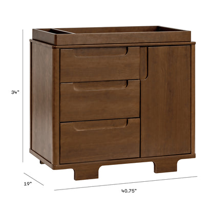 Babyletto Yuzu 3-Drawer Changer Dresser, KD w/Removable Changing Tray - Natural Walnut