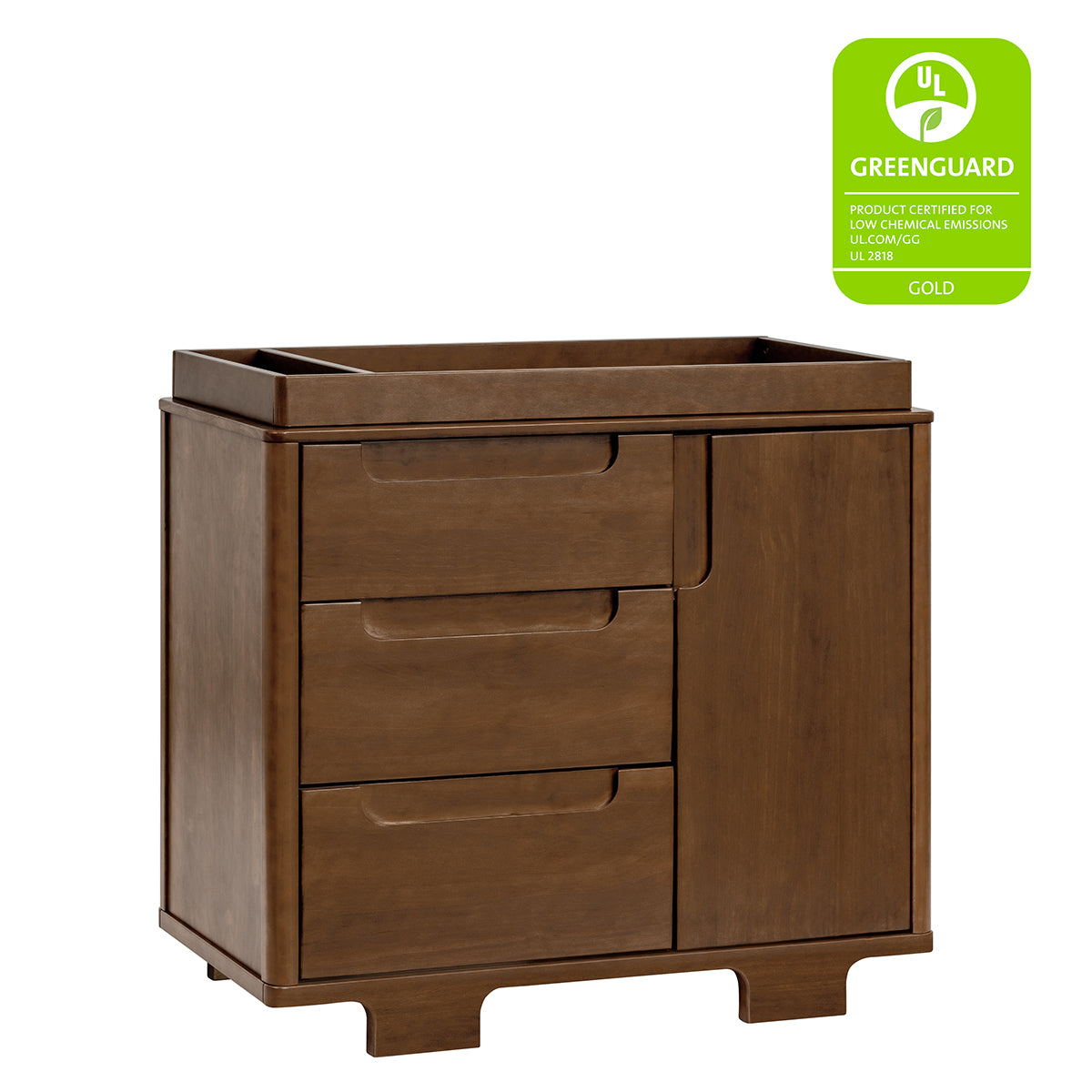 Babyletto Yuzu 3-Drawer Changer Dresser, KD w/Removable Changing Tray - Natural Walnut