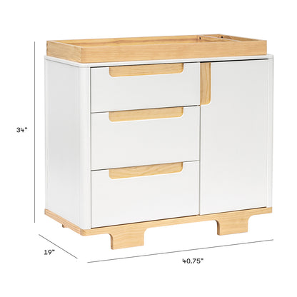 Babyletto Yuzu 3-Drawer Changer Dresser, KD w/Removable Changing Tray - White / Natural