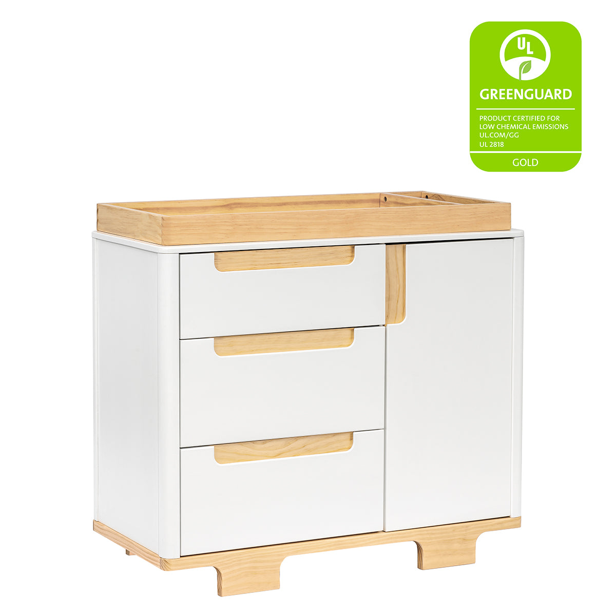 Babyletto Yuzu 3-Drawer Changer Dresser, KD w/Removable Changing Tray - White / Natural