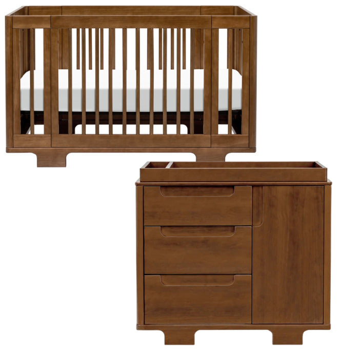 Babyletto Yuzu 8-in-1 Convertible Crib + 3-Drawer Changer Dresser Bundle - Natural Walnut