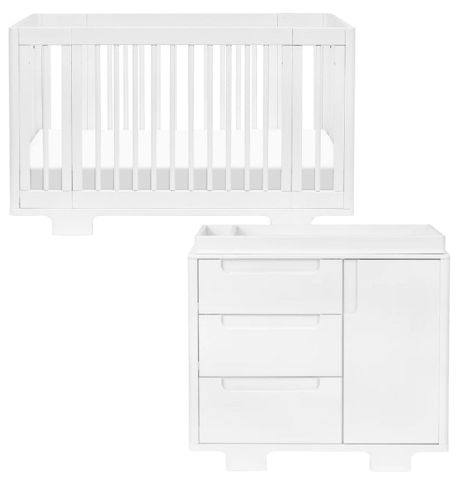 Babyletto Yuzu 8-in-1 Convertible Crib + 3-Drawer Changer Dresser Bundle - White