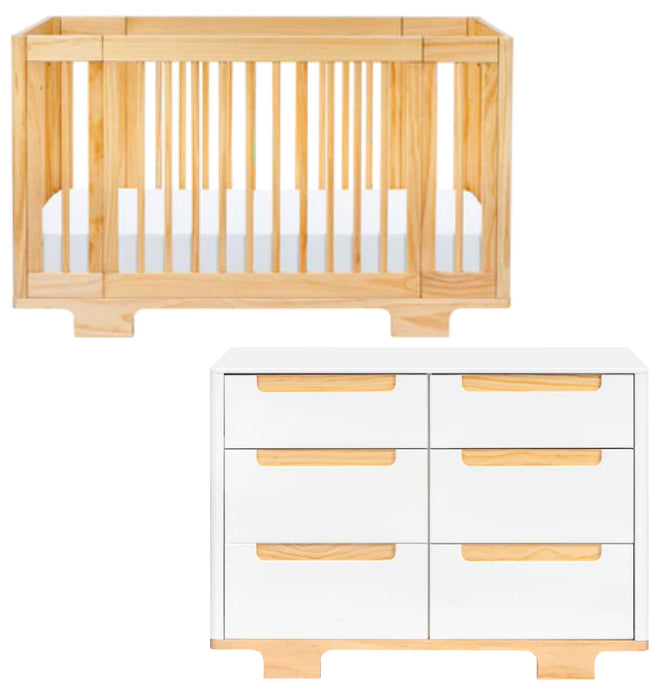 Babyletto Yuzu 8-in-1 Convertible Crib + 6-Drawer Dresser Bundle - Natural / White / Natural