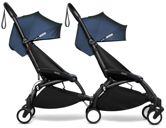 Babyzen YOYO Connect Double Stroller 6+ / 6+ Bundle - Black / Air France Blue