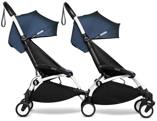 Babyzen YOYO Connect Double Stroller 6+ / 6+ Bundle - White / Air France Blue