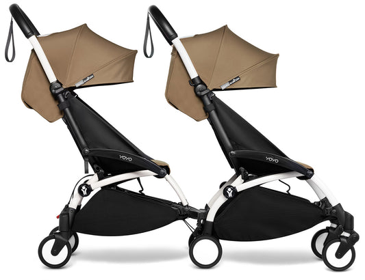 Babyzen YOYO Connect Double Stroller 6+ / 6+ Bundle - White / Toffee