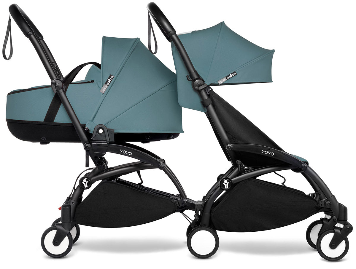 Babyzen YOYO Connect Double Stroller Bassinet / 6+ Bundle - Black / Aqua