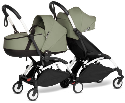 Babyzen YOYO Connect Double Stroller Bassinet / 6+ Bundle - White / Olive