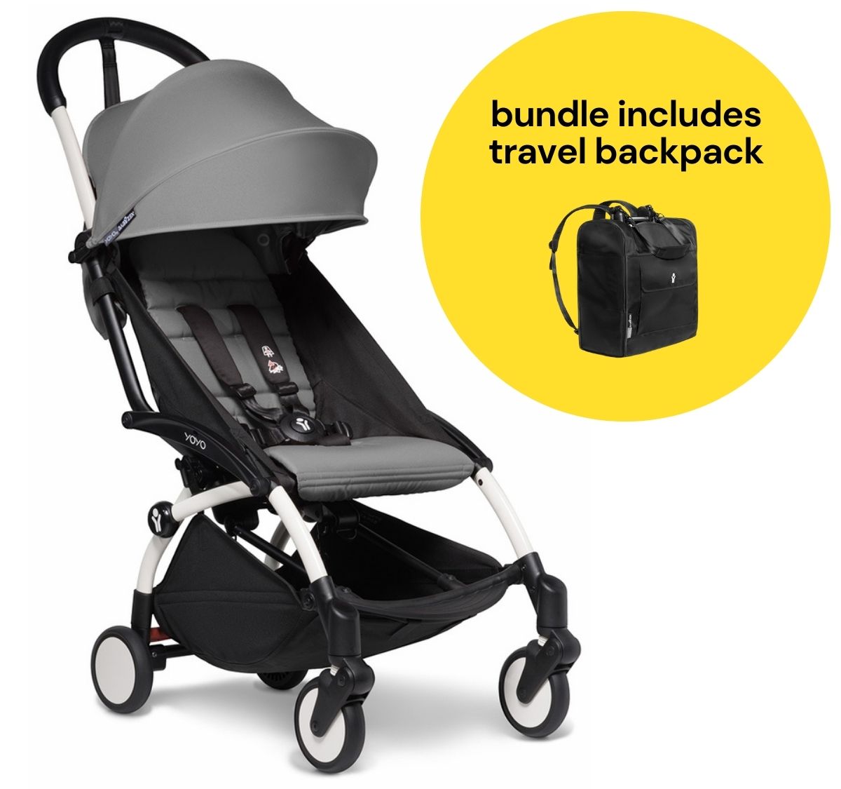 Babyzen YOYO2 Ultra Compact 6+ Stroller + Travel Backpack Bundle - White / Grey