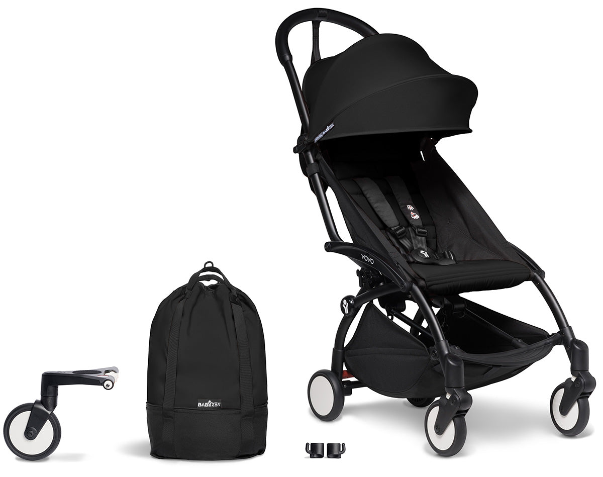 Babyzen YOYO2 Ultra Compact Complete 6+ Stroller & Rolling Bag Bundle - Black/Black