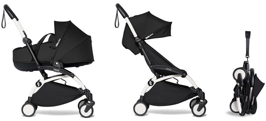 Babyzen YOYO2 Ultra Compact Complete 6+ Stroller with Bassinet Bundle - White/Black