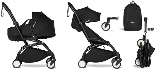 Babyzen YOYO2 Ultra Compact Complete 6+ Stroller with Bassinet & Rolling Bag Bundle - Black/Black