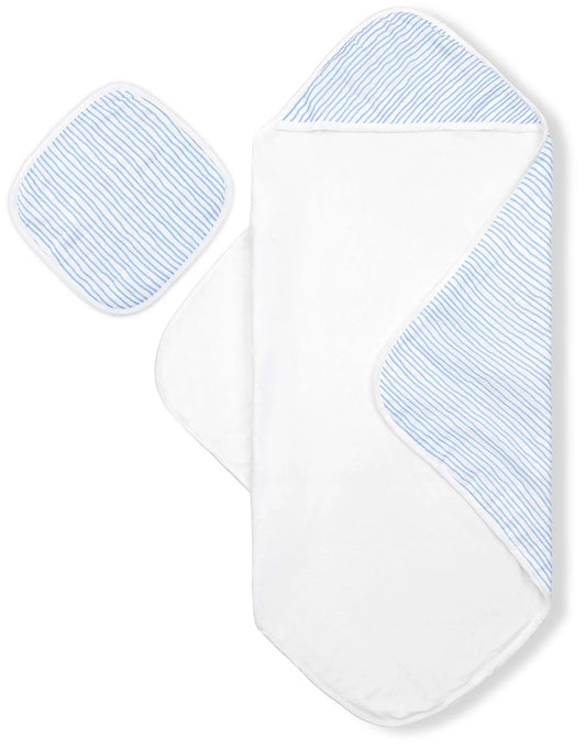 Bamboo Little Hooded Baby Towel & Washcloth Set - Blue Wave