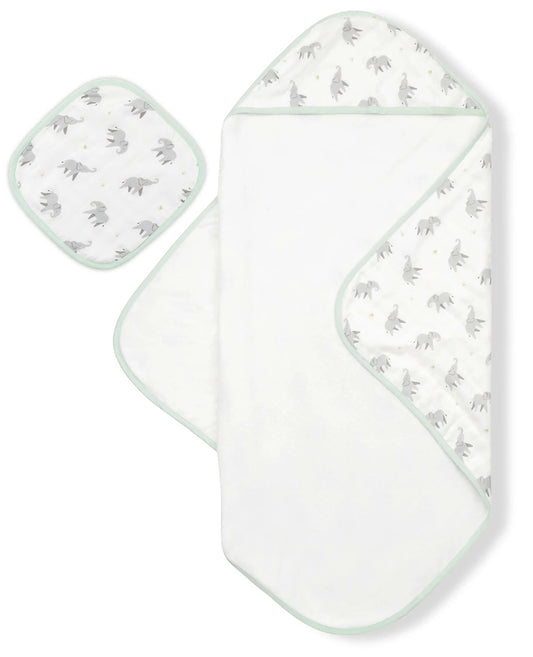 Bamboo Little Hooded Baby Towel & Washcloth Set - Elephant