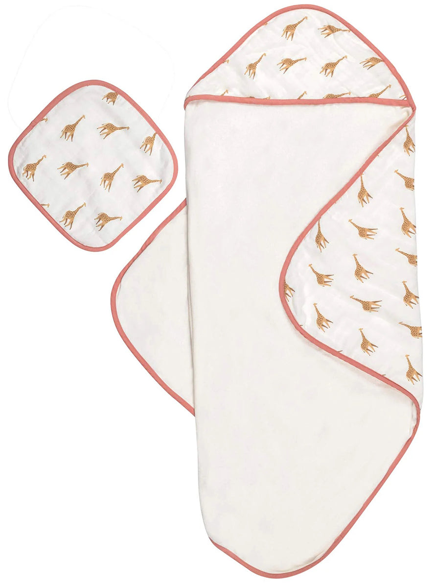 Bamboo Little Hooded Baby Towel & Washcloth Set - Giraffe